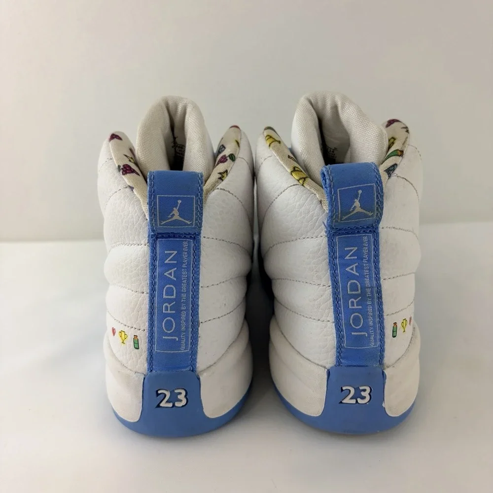Youth Air Jordan 12 Retro GS Emoji White Blue Size 3Y Sneakers